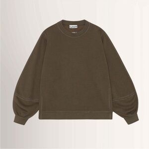 Ganni Olive software Isoli puff sleeve crew next sweatshirt